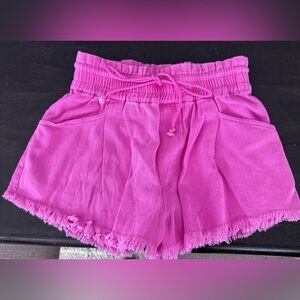 Women’s Maternity Pink Drawstring Fringe Shorts